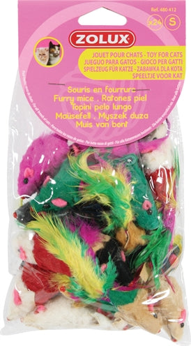 Zolux Cat Toy Fur Mice Assorted 24 Pc