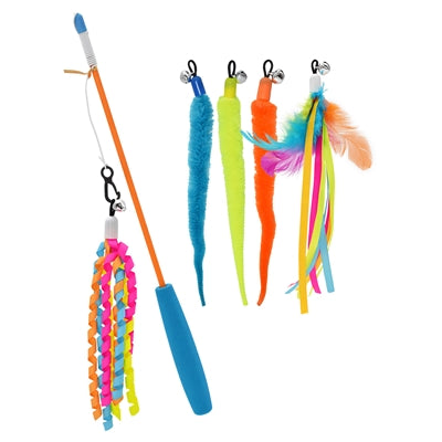 Happy Pet Tabby Patch Cat Teaser Wand With 5 Toys 39X11X2,5 Cm